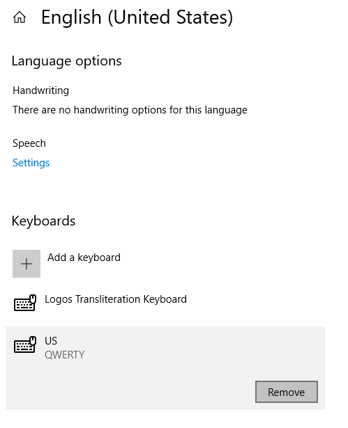 Windows 10 Language Options dialog box image